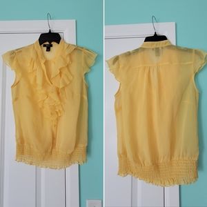 BCX yellow flutter blouse sheer L